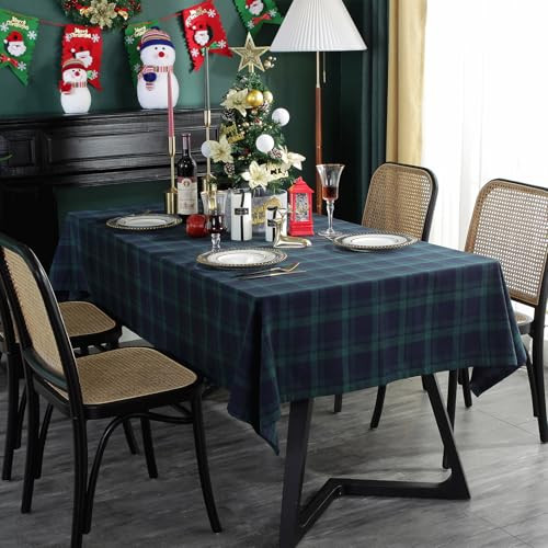 ZIQINPSQ Dining Room Rectangle Fabric Tablecloth, British Style Plaid Print Tablecloth,Christmas & Holiday Table Cover. (Blue&Green, 55''X120'') | Amazon (US)