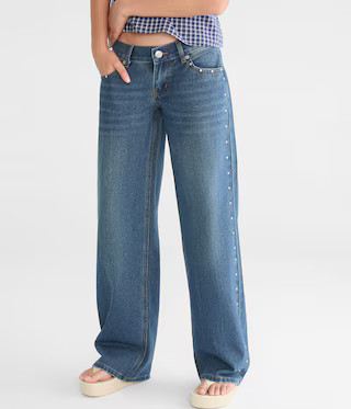 Super Low-Rise Baggy Wide Leg Studded Jean | Aeropostale