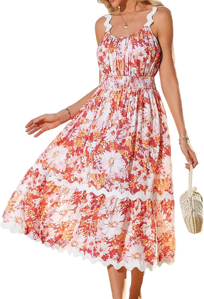 GRACE KARIN Womens 2025 Summer Floral Dress Casual Spaghetti Strap Flowy Outfit RIC Rac Trim Sund... | Amazon (US)