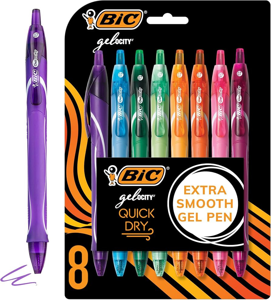 BIC Gelocity Quick Dry Assorted Colors Gel Pens, Medium Point (0.7mm), 8-Count Pack, Retractable ... | Amazon (US)
