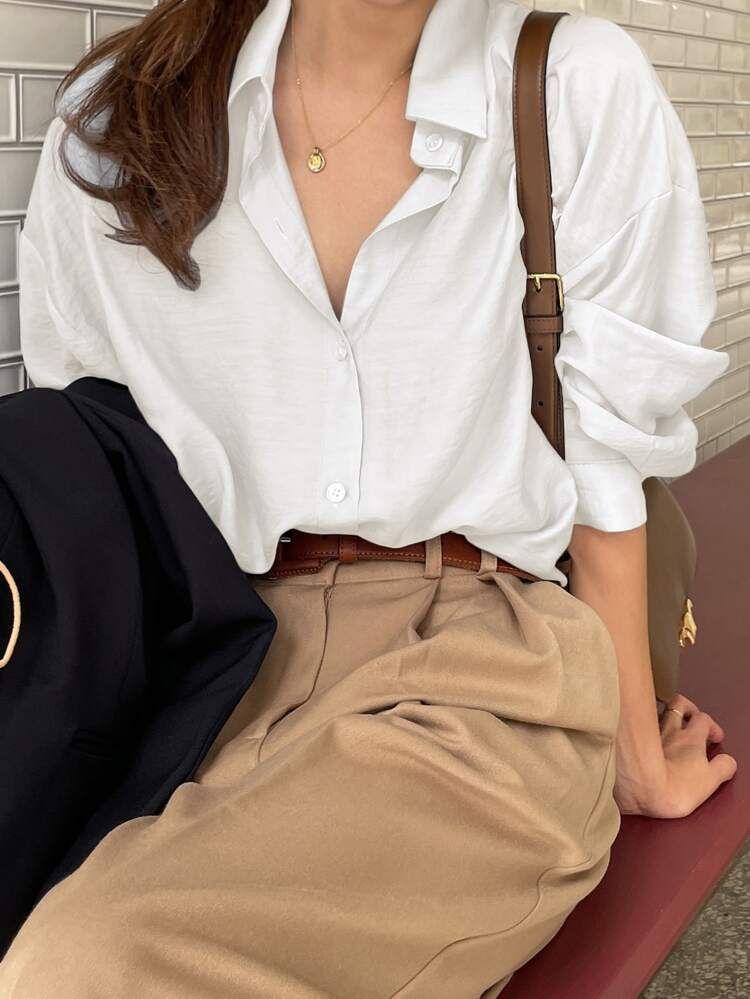 DAZY Button Up Drop Shoulder Shirt | SHEIN