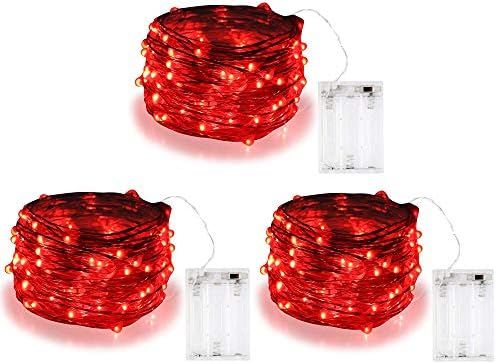 3 Pack,BOLWEO 10ft/3M 30 LEDs Red Battery Operated String Light,Battery Powered Christmas Lights,... | Amazon (US)
