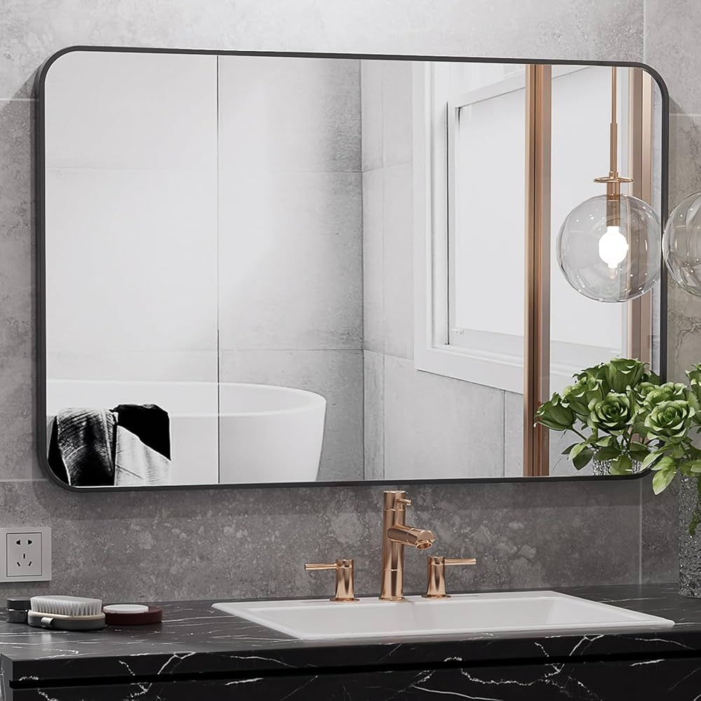 RIHTOP 30x40 Large Black Rectangle Bathroom Vanity Mirror for Over Sink Matte Black Frame Mirror ... | Amazon (US)