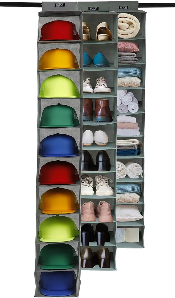 Boxy Concepts 10-Shelf Hanging Closet Organizer: Hat Rack with Dust Shield for Baseball Caps, Tow... | Amazon (US)