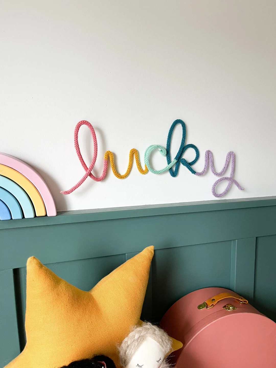 Rainbow Lucky Wall Sign Knitted Wire Words St Patricks Day - Etsy | Etsy (US)