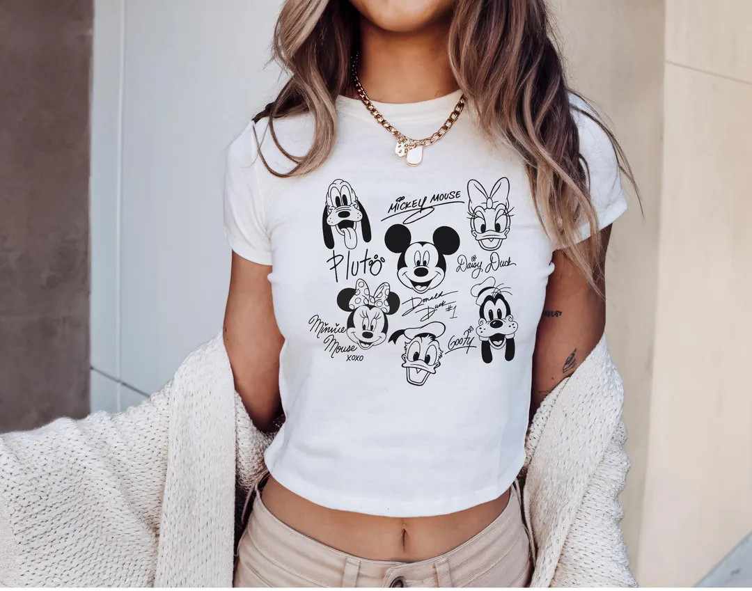 Disneyland Baby Tee, Disneyworld Trip Shirt, Sketch Mickey and Friends Croptop, WDW Disneyland Ba... | Etsy (US)