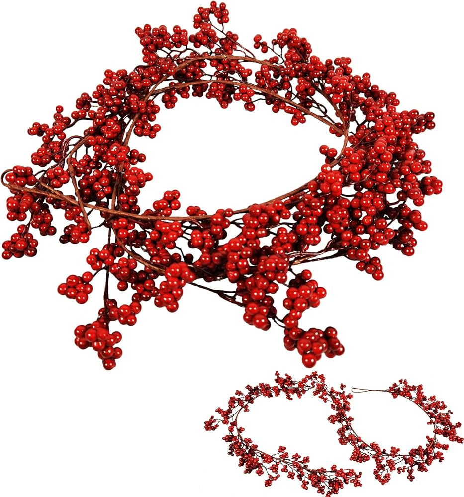 Christmas Red Berry Garland, 6FT Artificial Red Berry Garland Bendable Stems for Christmas Tree F... | Amazon (US)