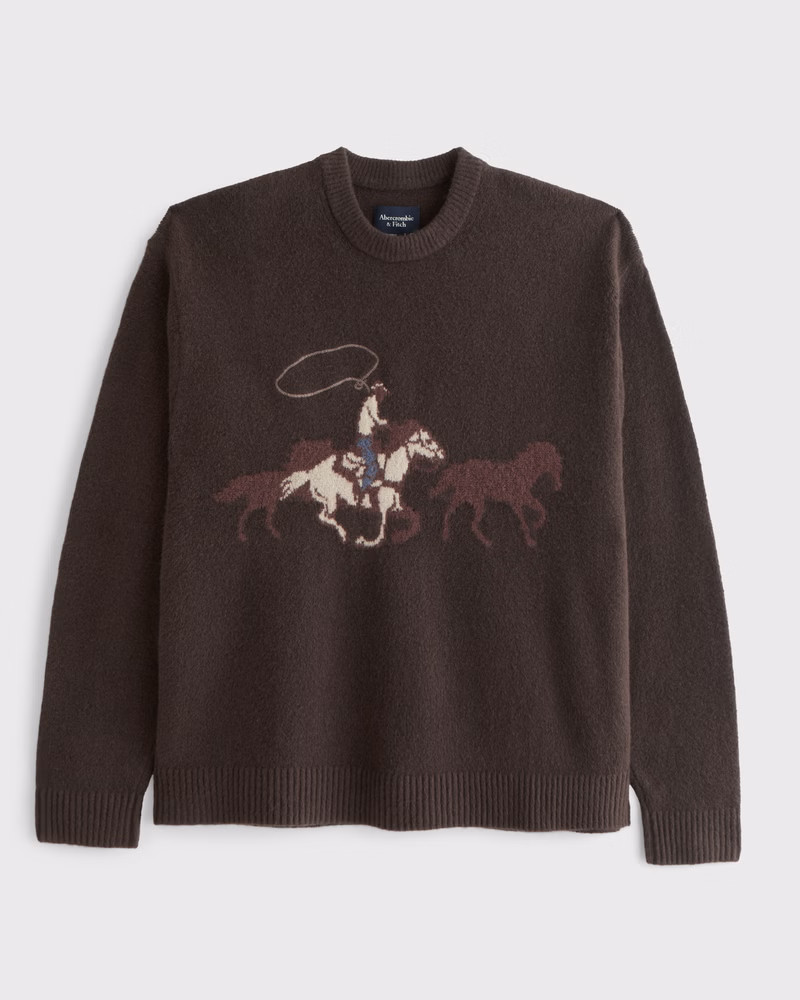 Men's Oversized Western Graphic Crew Sweater | Men's Tops | Abercrombie.com | Abercrombie & Fitch (US)