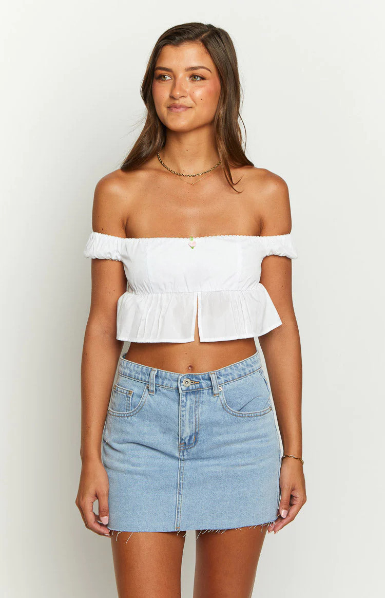 Dandi White Off The Shoulder Crop Top | Beginning Boutique (US)