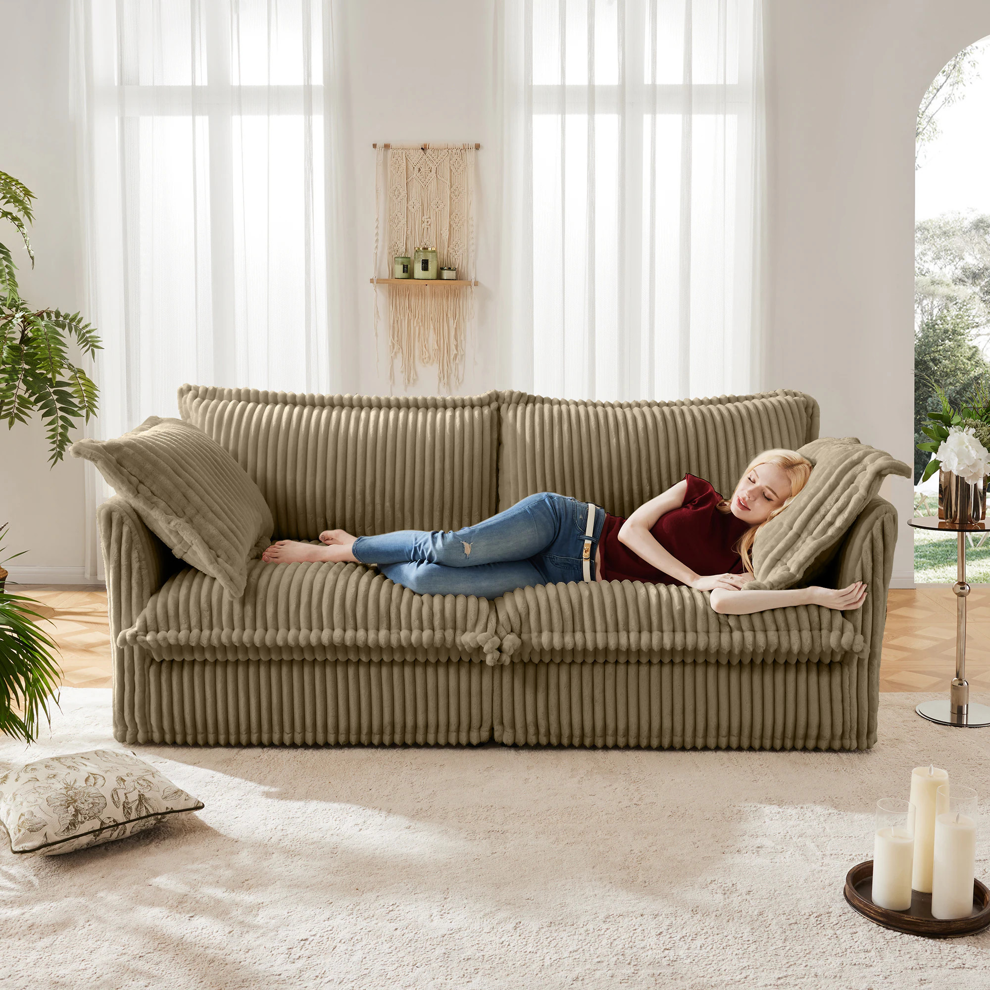 LUXEYARD Modern Slipcovered 2-Seat Sofa Couches for Living Room 2 Seater Sofa Corduroy Deep Seat Sofa with Upholstered Cushion Detachable Cover Comfy | Lowe's