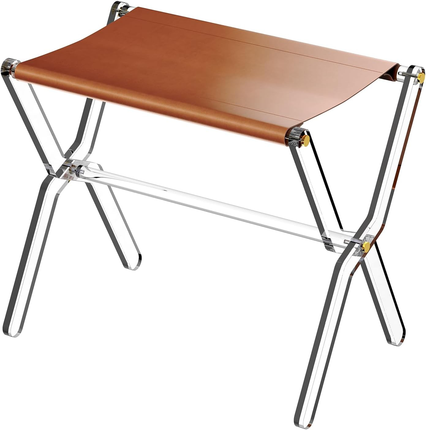 Sumerflos Acrylic Luggage Rack for Guest Room - Foldable Suitcase Stand with Leather Straps for Bedroom Living Room Hotel Heavy-Duty, Holds up to 50-100 lb lightweight Space Saving, Brown, 1 Pack, Rectangular | Amazon (US)