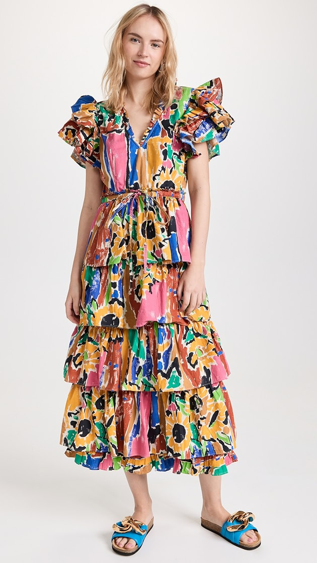 V Neck Ruffle Maxi Dress with Belt | Shopbop