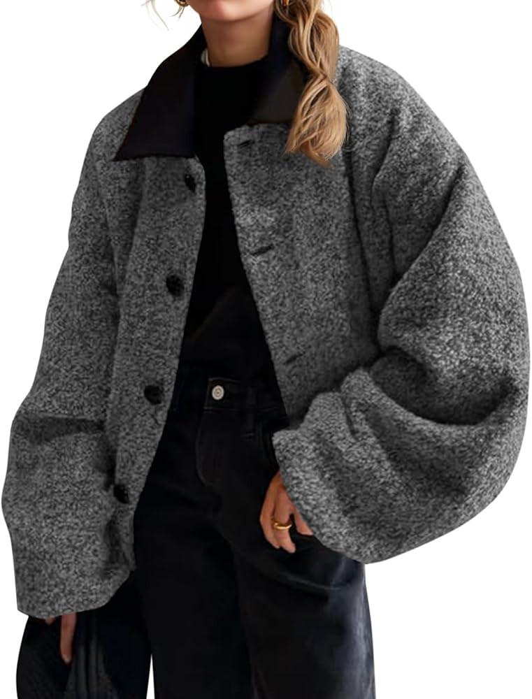 Cicy Bell Womens Oversized Fuzzy Fleece Jacket Button Down Patchwork Collar Sherpa Coats Fall Out... | Amazon (US)