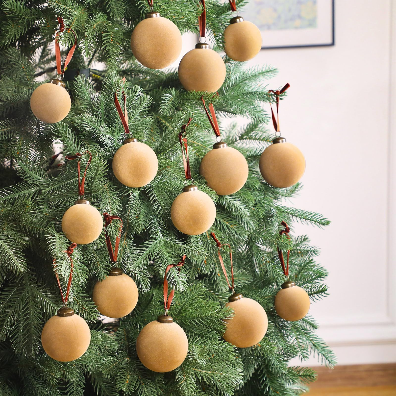 18 Pcs Velvet Christmas Balls Bulk 3.15, 2.76, 2.36 Inch, Flocked Xmas Tree Ball Ornaments Plasti... | Amazon (US)