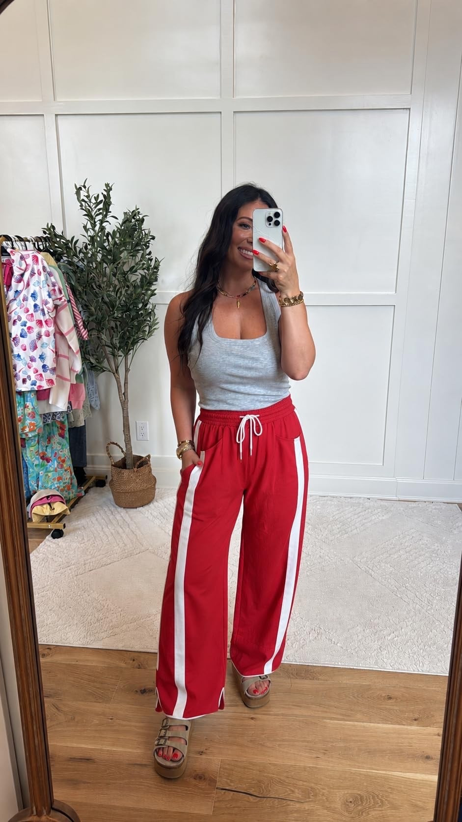 This sporty-chic outfit is giving all the fun, effortless vibes! ❤️ These wide-leg pants are so comfortable with the cutest athletic-inspired detail, and paired with this buttery-soft tank, it's the perfect look for errands, travel days, game day, or a casual lunch. Comfortable never looked so cute! ✨

#LTKmomlife #LTKootd #LTKgrwm