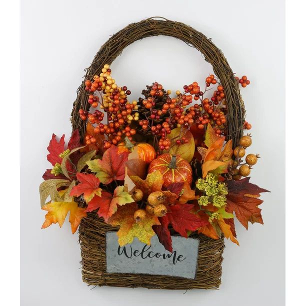 Way To Celebrate Basket Wreath Red Leaf - Walmart.com | Walmart (US)