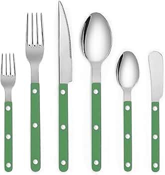 6-Piece Stainless Steel Flatware Silverware Cutlery Set - Color Handle with Rivet/Retro Style - I... | Amazon (US)