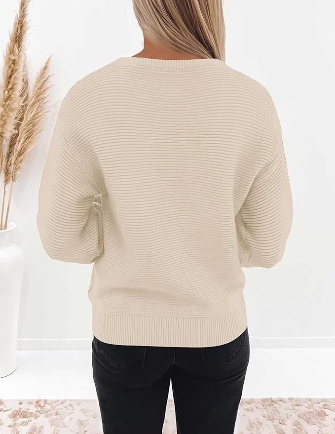 ZESICA Women's 2024 Crew Neck Long Lantern Sleeve Casual Loose Ribbed Knit Solid Soft Pullover Sw... | Amazon (US)