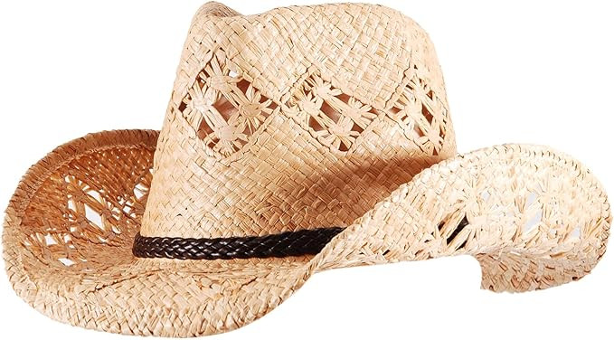 Straw Cowboy Cowgirl Hats for Women Men Summer Beach Sun Hat Panama Wide Brim Western Hat | Amazon (US)