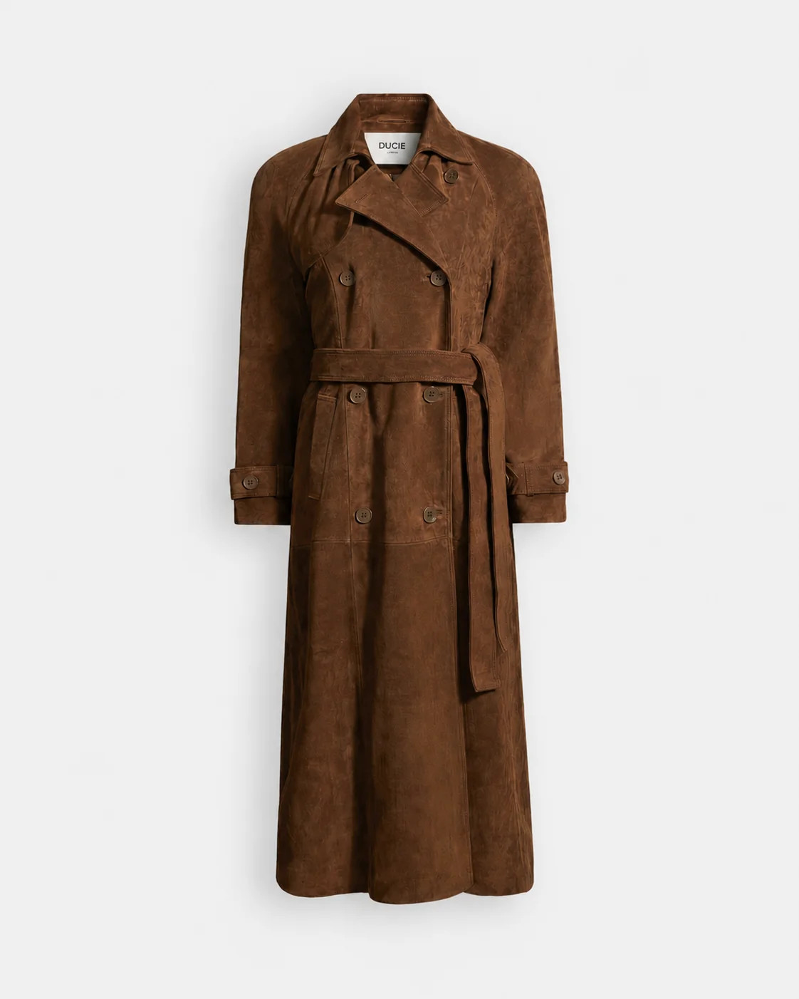 Corrin Suede Trench Coat | DUCIE