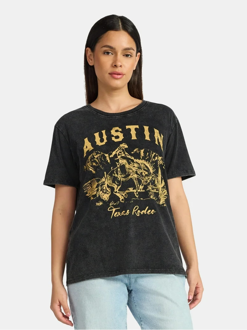 Time and Tru Women's Austin Rodeo Graphic Tee, Sizes XS-XXXL | Walmart (US)