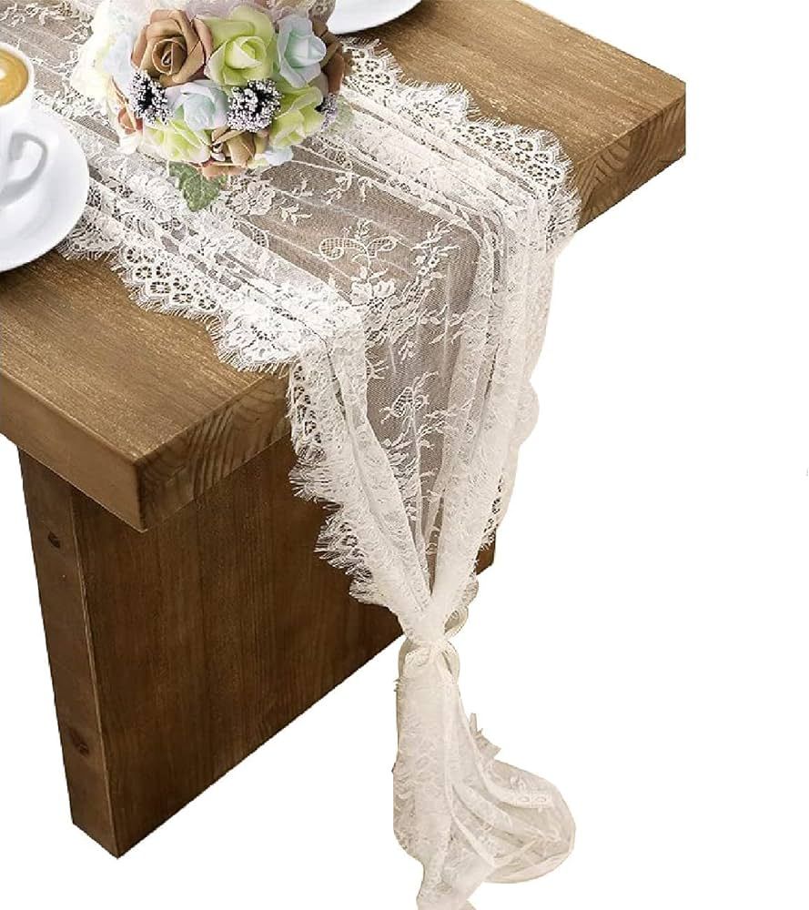 3 Pcs White Lace Table Runner 14 x 120 Inch Embroidered Boho Table Runner for Wedding Party Brida... | Amazon (US)