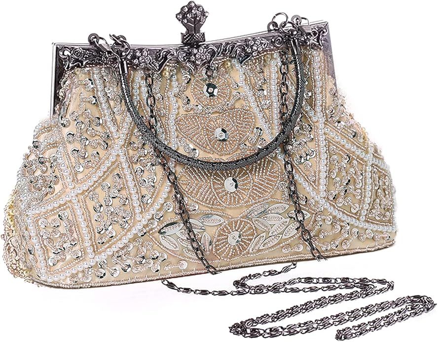 BABEYOND 1920s Flapper Clutch Gatsby Pearl Handbag Roaring 20s Evening Clutch Beaded Bag 1920s Ga... | Amazon (US)