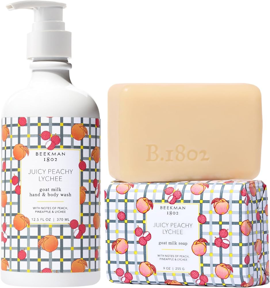 Beekman 1802 Juicy Peachy Lychee Goat Milk Bar Soap & Hand + Body Wash \u2013 Bar Soap, Liquid Ha... | Amazon (US)
