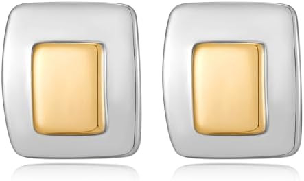 Modern Vintage Geometric Earrings for Women Two Tone Statement Large Studs Minimalist Trendy Jewe... | Amazon (US)