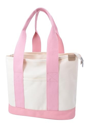 TeeYee Canvas Tote Bag Casual Multi pockets Handbags Large Capacity Shopping Shoulder Bag with Pocket Bags Work Purses 134 pink | Amazon (US)