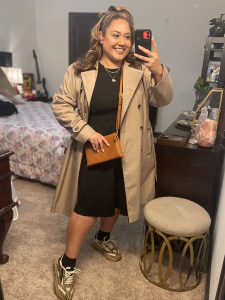 Trench coats are perfect for rainy weather! 

Adore this scented body oil 💕

Over a black dress with cognac cross body bag, paired with leopard print Steve Madden sneakers - currently on sale!!
Dress thrifted. 

#LTKSeasonal #LTKsalealert #LTKstyletip
