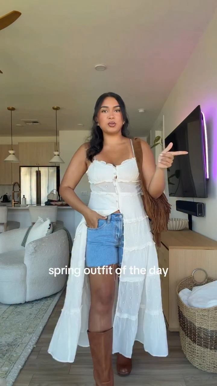 casual boho spring vibe🤍 (all pieces run true to size, wearjng a M in the dress, strexhy/ no zipper & US 30 in the shorts!

Dress & bag @americaneagle 
Shorts @tillys 
Boots @dsw 
#springoutfit #casualoutfit #outfitbreakdown

#LTKootd #LTKMidsize #LTKSeasonal