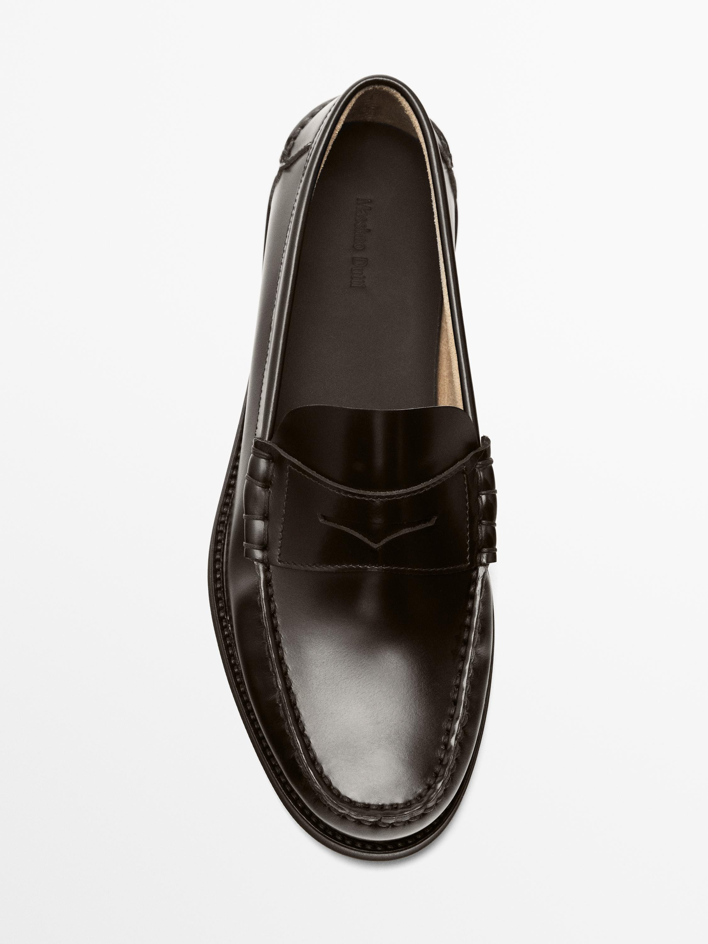 Leather loafers with penny strap | Massimo Dutti US