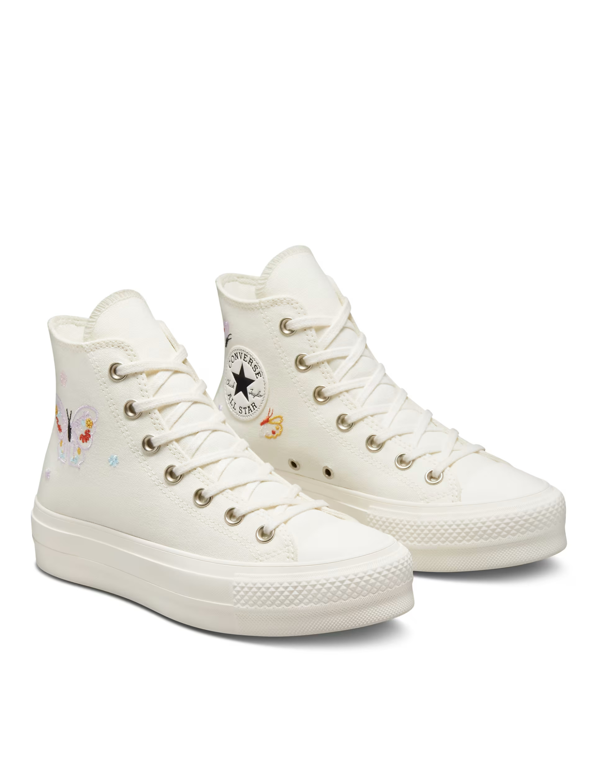 Converse Chuck Taylor All Star Lift embroidered platform sneakers in off-white | ASOS (Global)