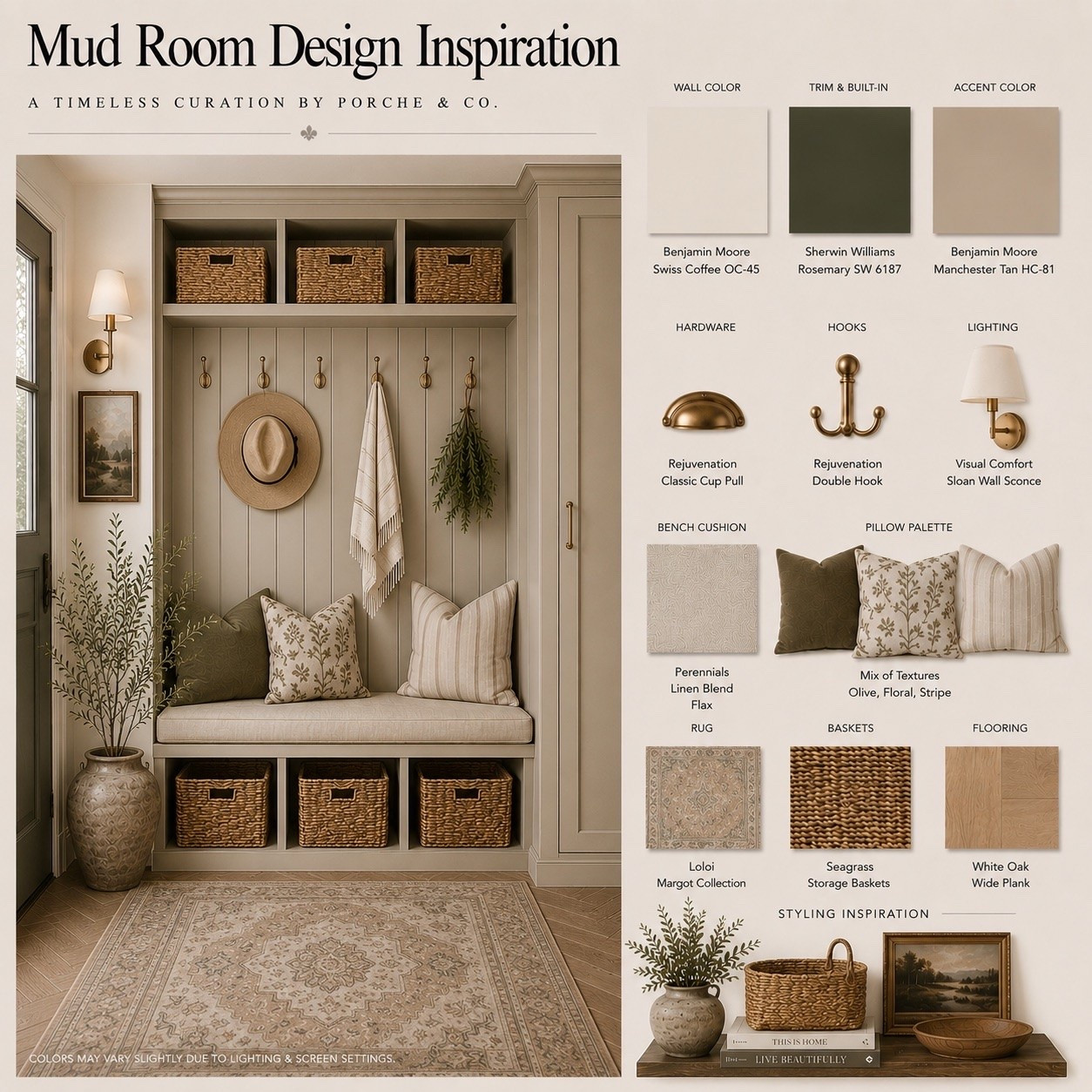 A timeless mud room with all the details that make an everyday space feel beautifully collected 🤎 From the warm neutral rug and woven storage baskets to the classic wall sconce, brass hardware, cozy bench cushion, and layered pillows, every piece adds texture, warmth, and function. Tap to shop the products and recreate the look!

#PorcheAndCo #MudRoomDesign #MudRoomInspo #HomeDecor #InteriorDesign

#LTKHome #LTKvlog