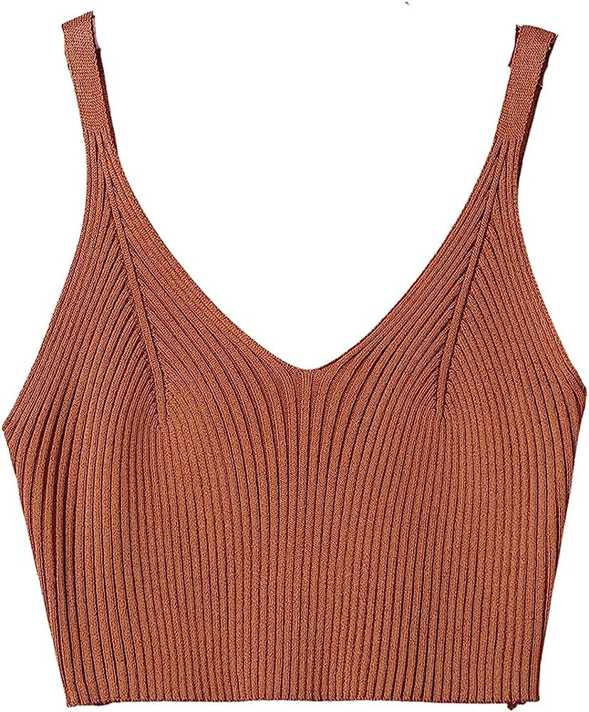 SweatyRocks Women's V Neck Spaghetti Strap Cami Tank Top | Amazon (US)