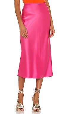 Alice + Olivia Maeve Mid Length Slip Skirt in Wild Pink from Revolve.com | Revolve Clothing (Global)