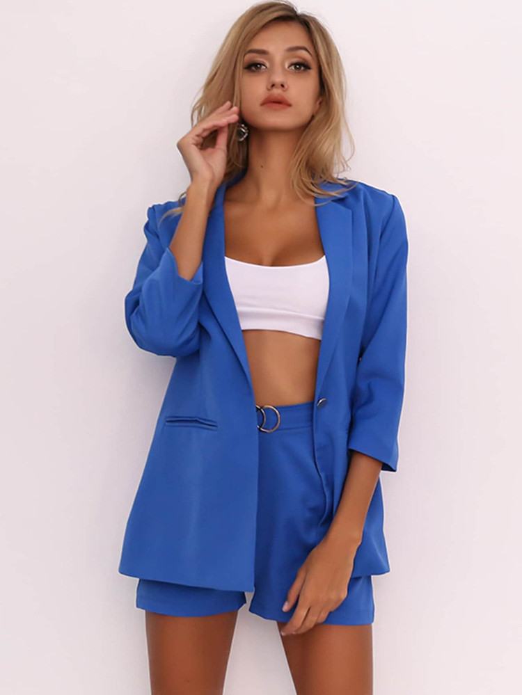Joyfunear Single Button Blazer and Ring Detail Shorts Set | SHEIN