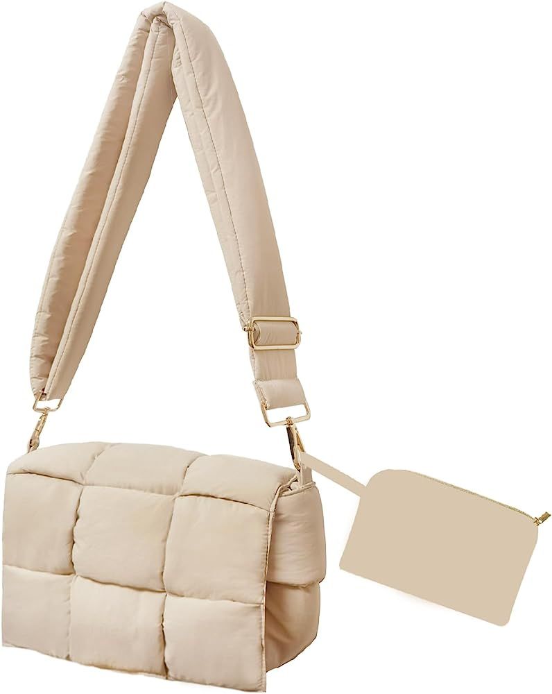 puffer woven shoulder bag padded cassette handbag with coins organizer nylon light weight women c... | Amazon (US)