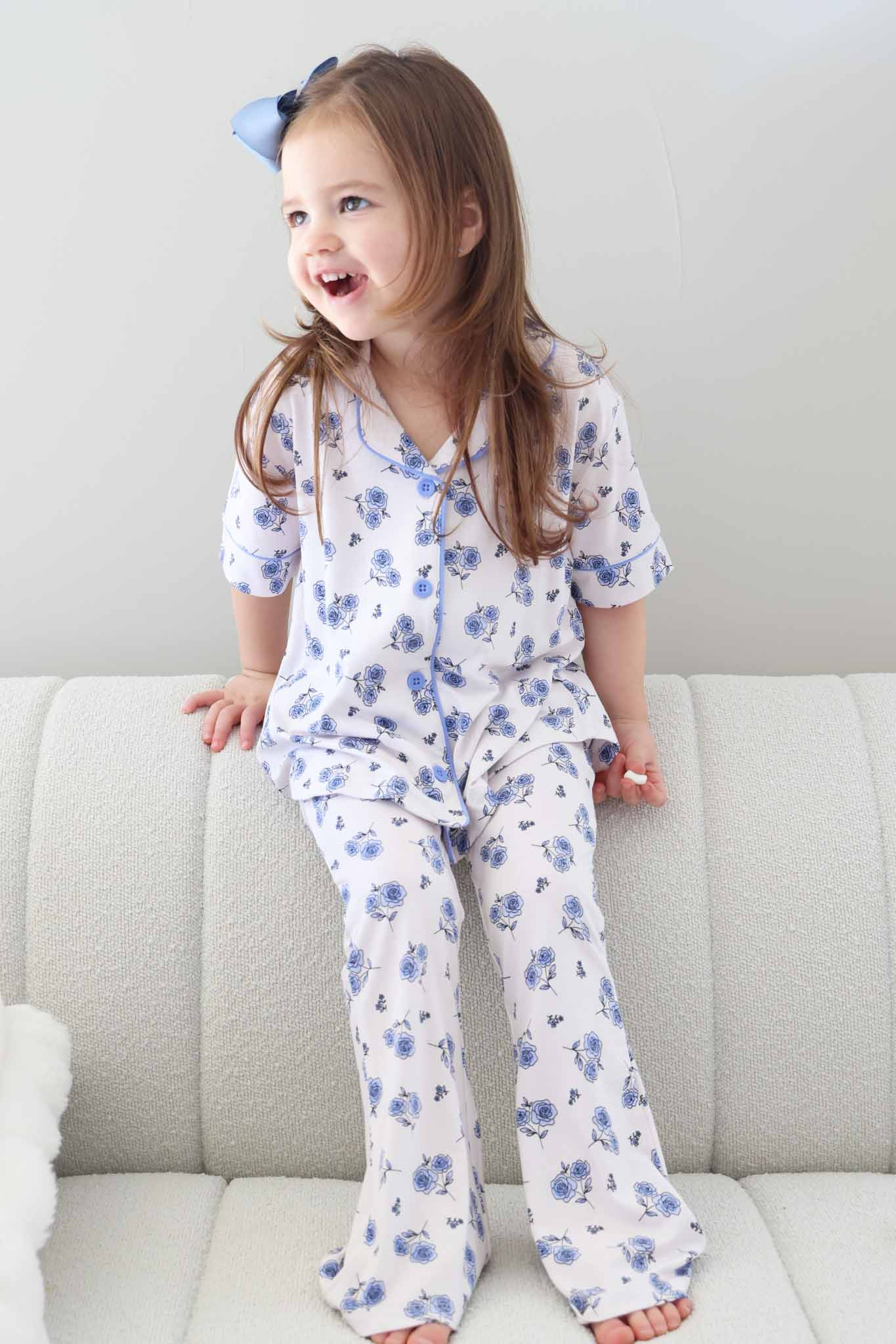 Girl's Two Piece Flare Lounge Set | Sapphire Garden | Caden Lane
