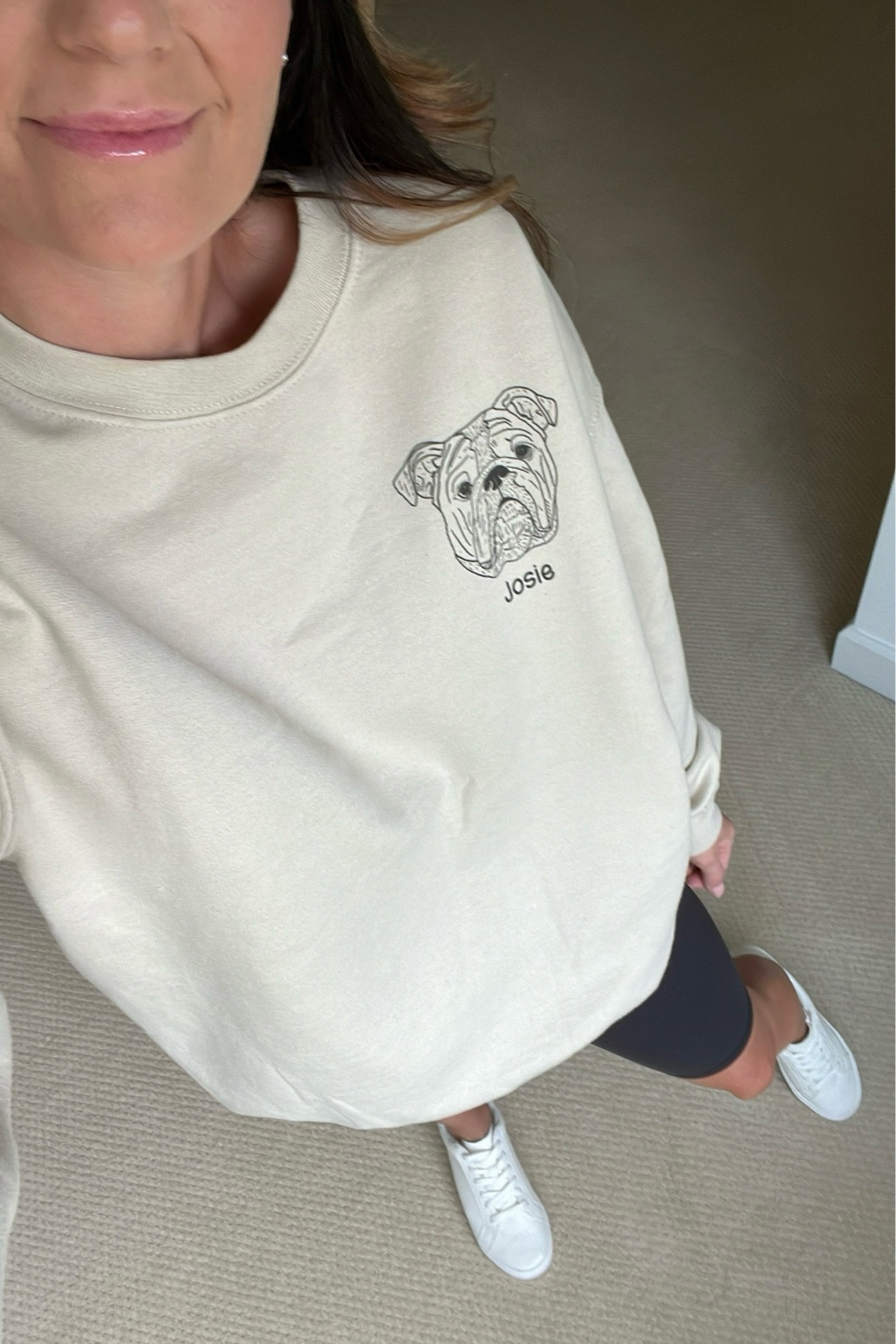 Amazon sweatshirt comes in other colors and dog breeds. Wearing size m 

Biker shorts size 4
Target sneakers 

#LTKFindsUnder50