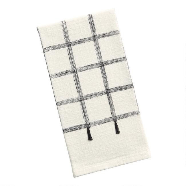 Black and Ivory Windowpane Eyelash Kitchen Towel | World Market
