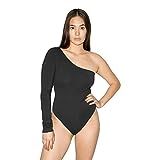 American Apparel Women's Cotton Spandex One Sleeve Bodysuit, Black, Medium | Amazon (US)