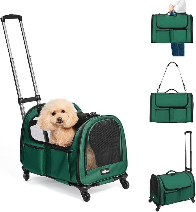 Paw Ballet Cat Carrier with Wheels, Foldable Rolling Pet Dog Carrier with Wheels and Big Pocket, ... | Amazon (US)