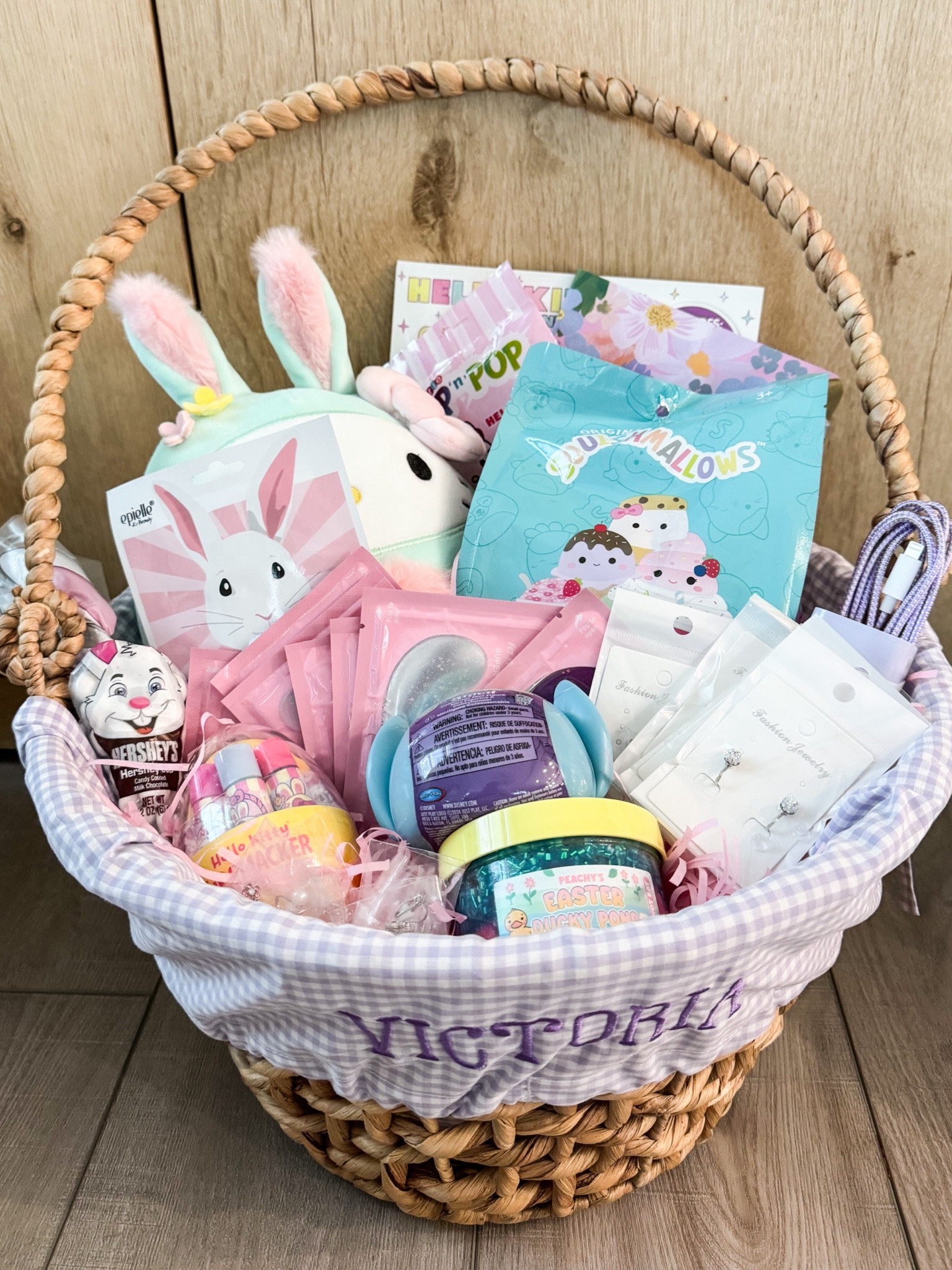 Girls Easter basket / hello kitty/ chapstick / charger / squishmellow / stitch / catman comic books / kids 

Slime- Peachybbies 

#LTKSeasonal #LTKkids