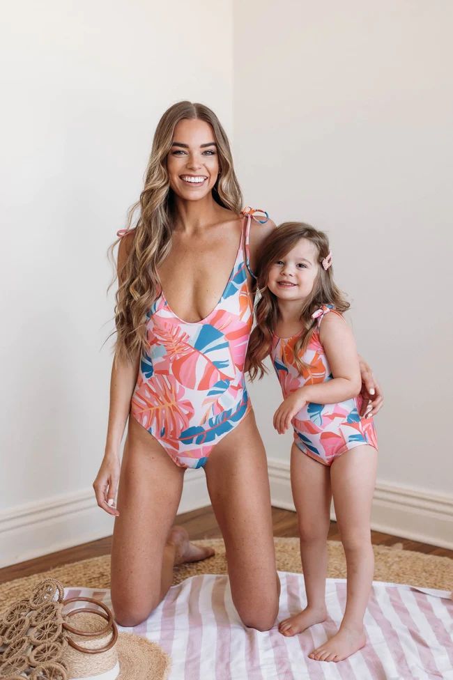 Sea Our Future Multi Palms Deep V Printed Swimsuit | Pink Lily