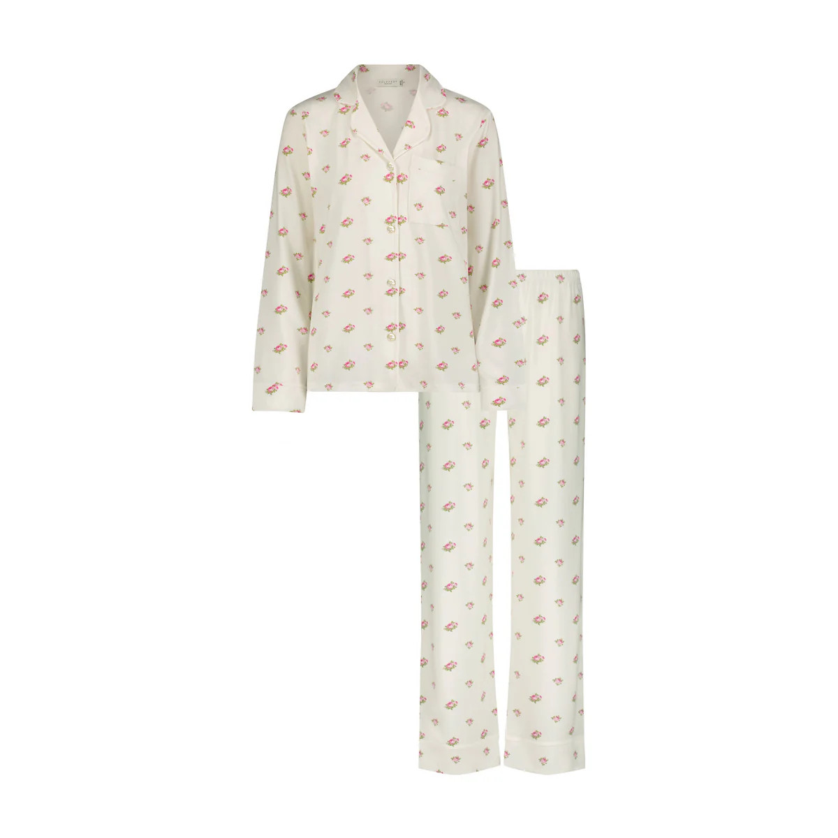 CHARLEY Pajama Set in Cream Vintage Rose Print -Longer Top | Polkadot England