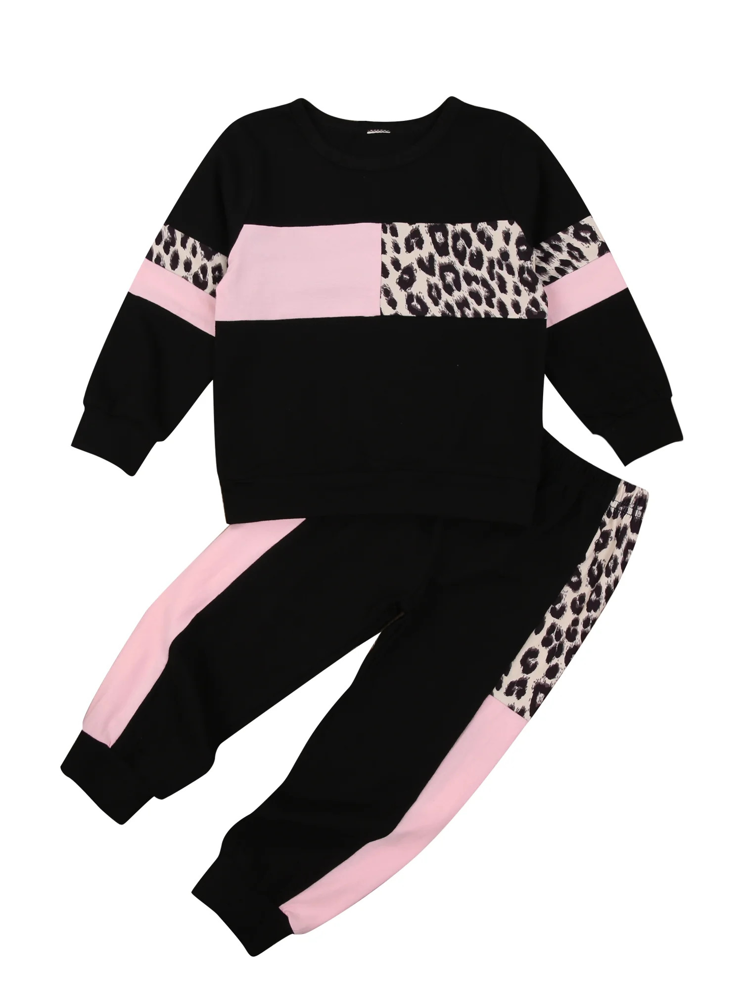 Xingqing Toddler Baby Girl Sweatshirt Set Leopard Sweatpants 2PCS Outfits Black 1-2 Years - Walma... | Walmart (US)
