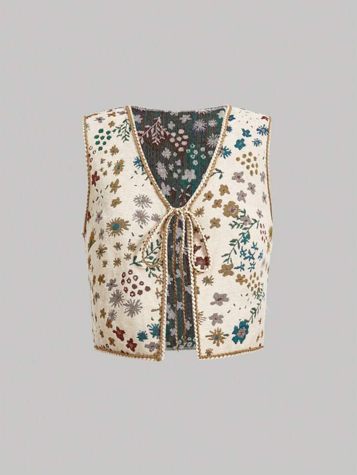 SHEIN MOD Women's Jacquard Belted Vest Boho Jacket | SHEIN