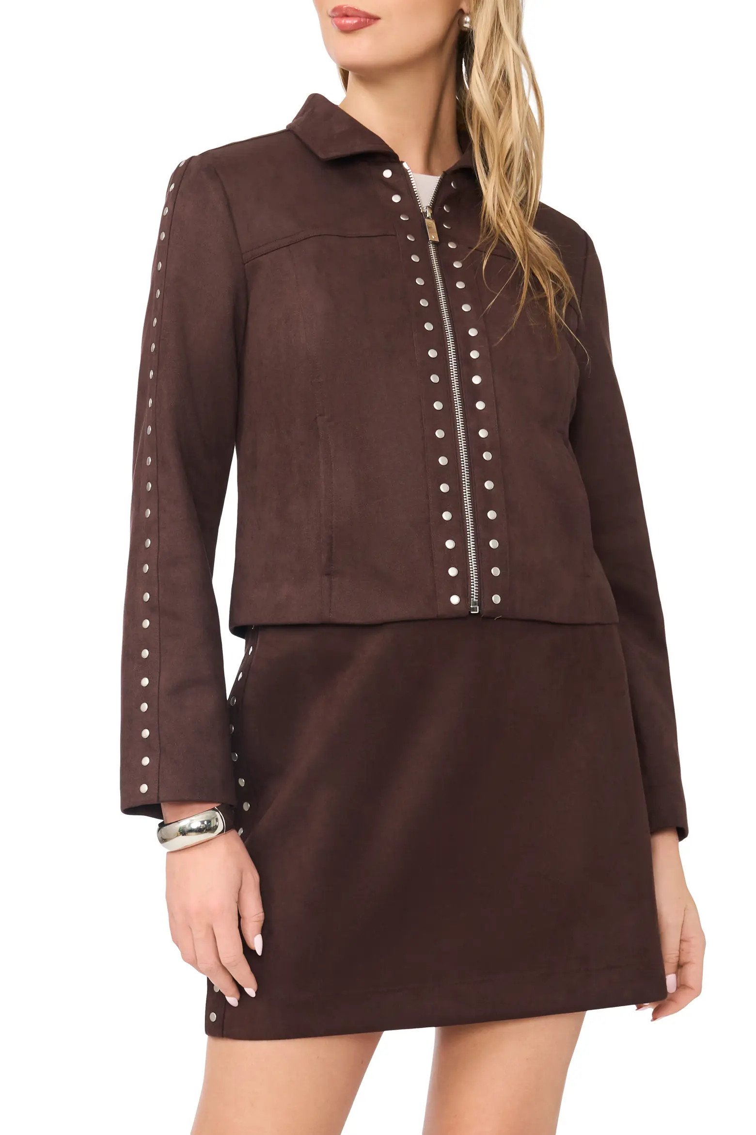 Studded Faux Suede Trucker Jacket (Women) | Nordstrom | Nordstrom